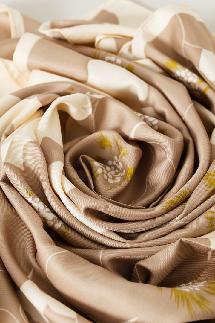Floral Satin Feel Scarf - Stone