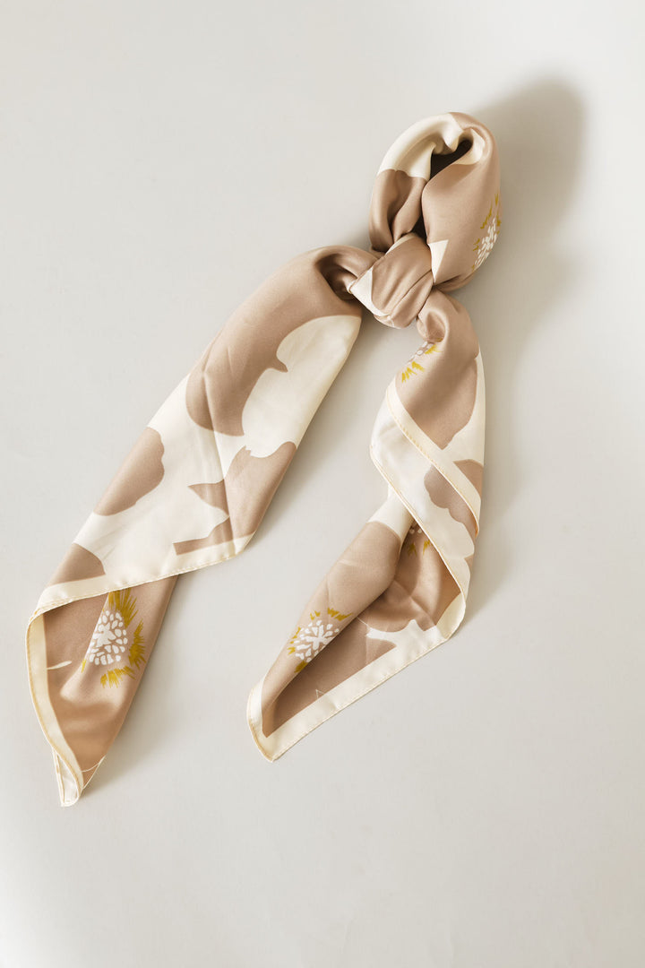 Floral Satin Feel Scarf - Stone