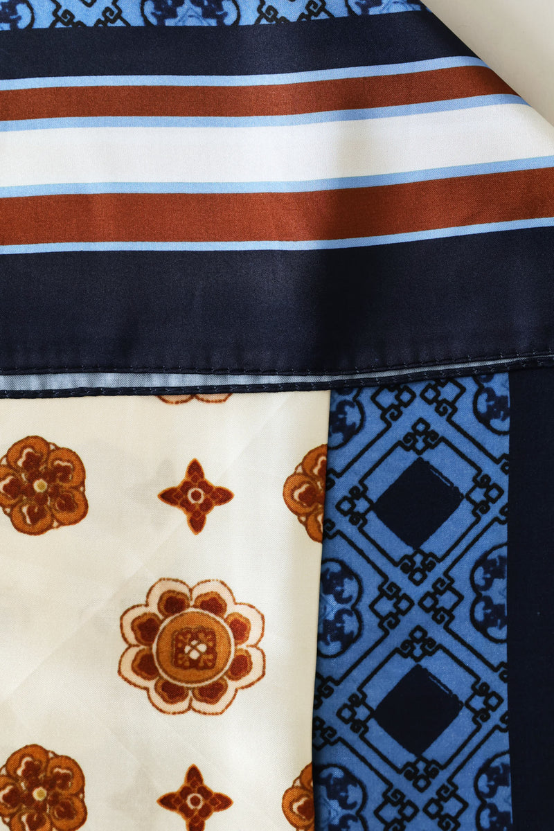 Tile Print Satin Feel Scarf - Blue