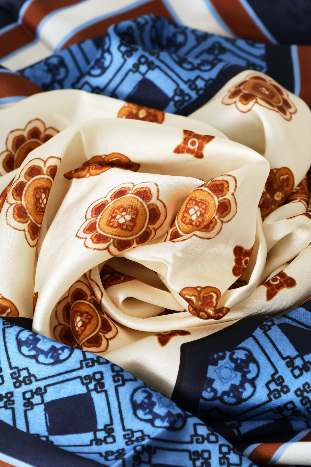Tile Print Satin Feel Scarf - Blue