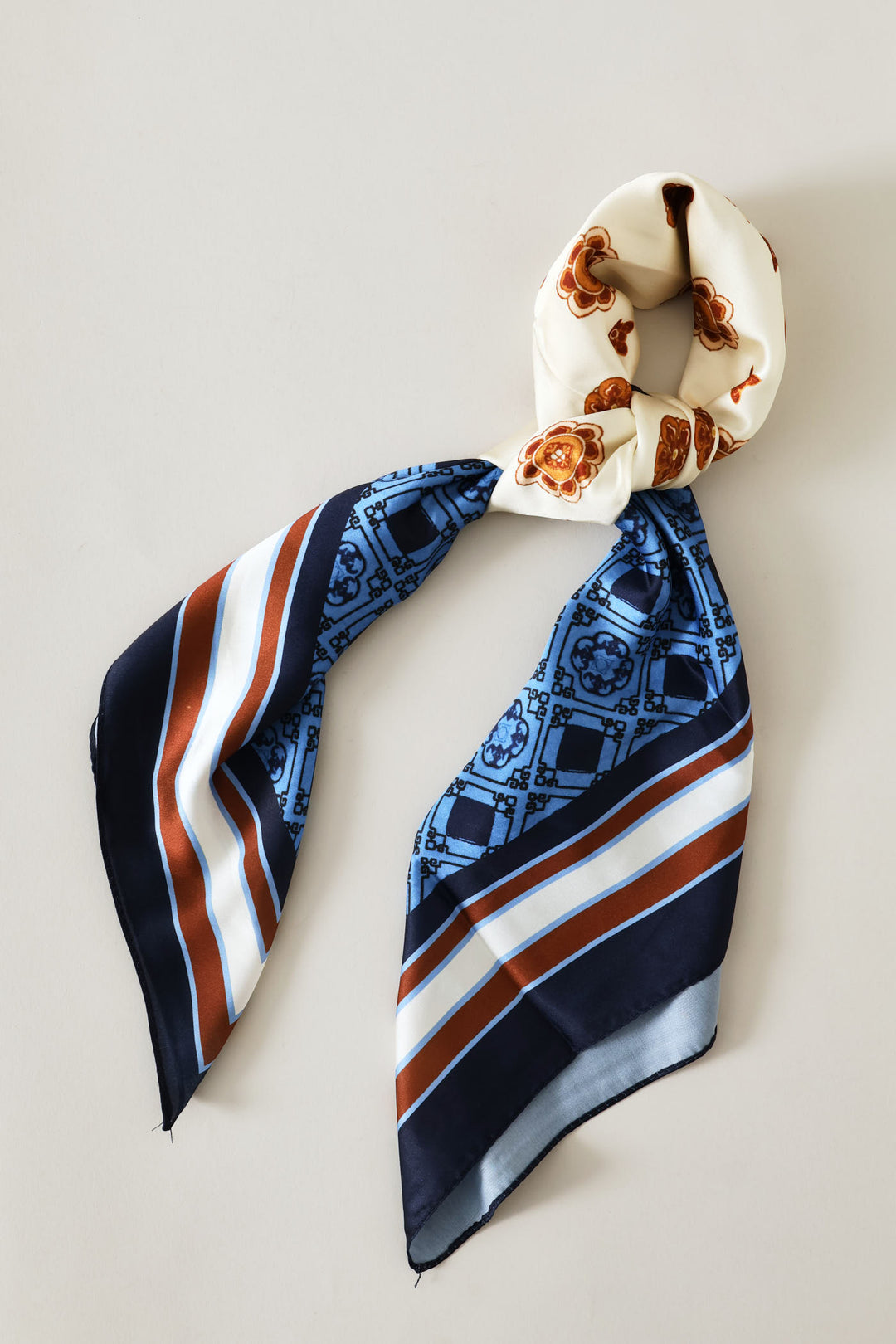 Tile Print Satin Feel Scarf - Blue