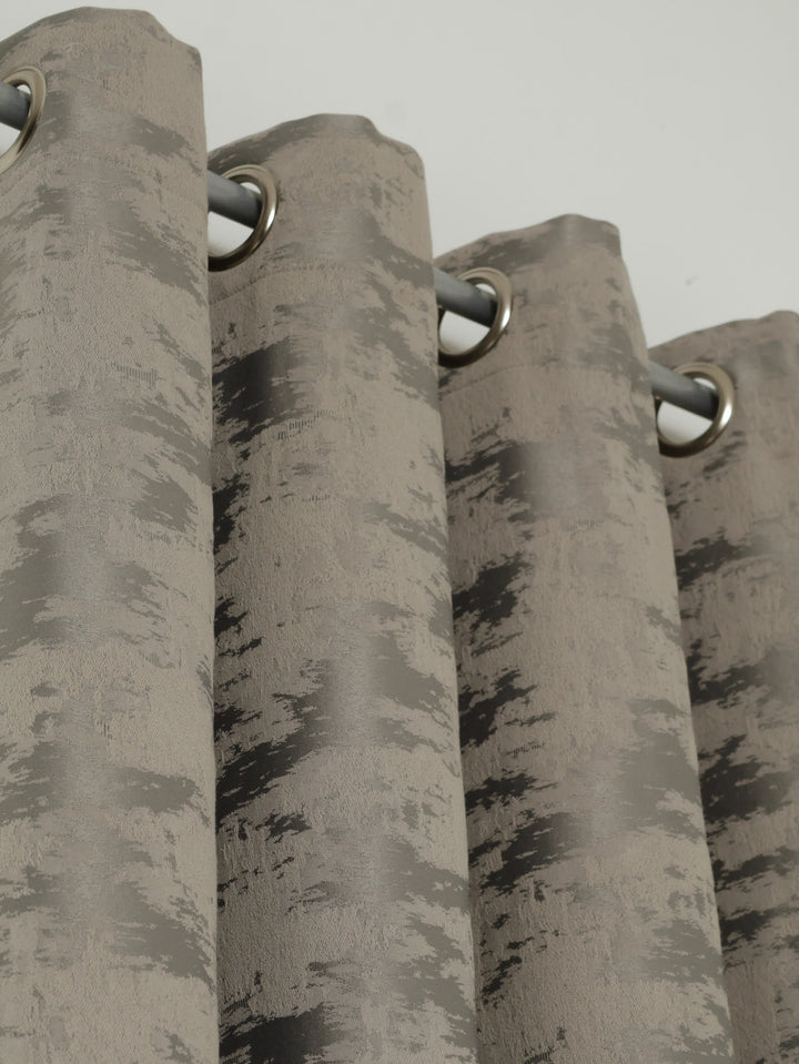 Eyelet Lined Jacquard Marble Curtain - Charcoal