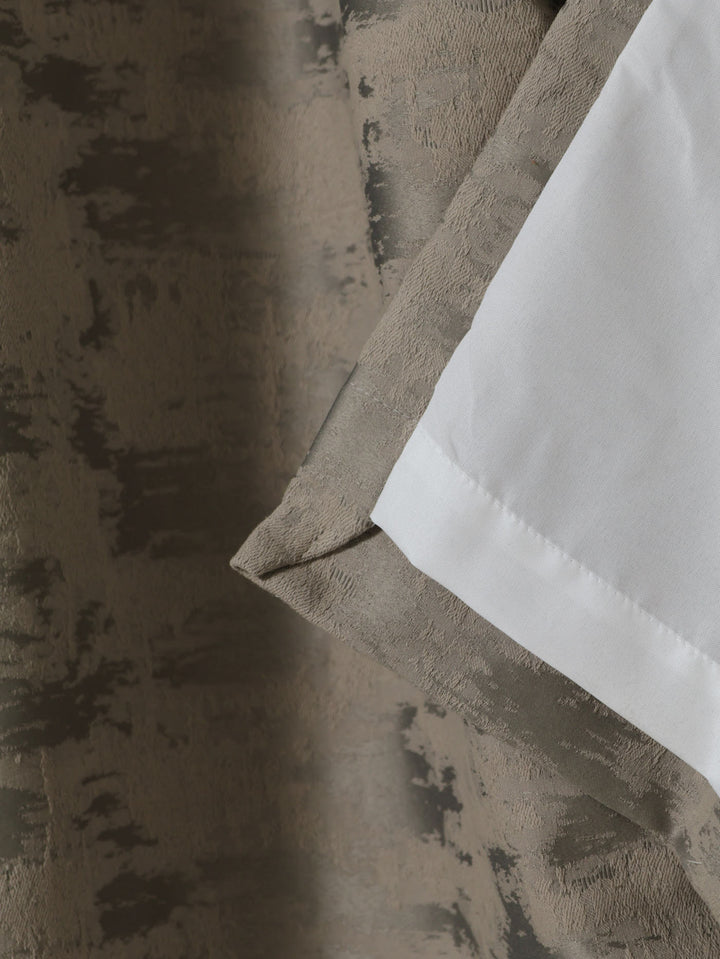 Eyelet Lined Jacquard Marble Curtain - Charcoal