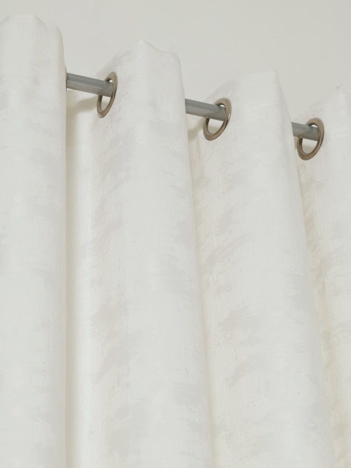 Eyelet Lined Jacquard Marble Curtain - White