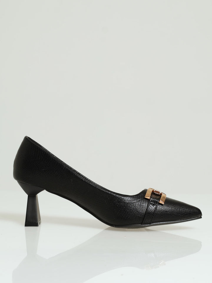 Tapered Court Heel With Metal Trim - Black