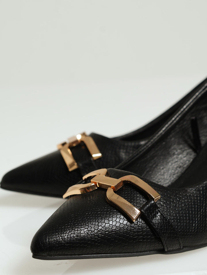 Tapered Court Heel With Metal Trim - Black