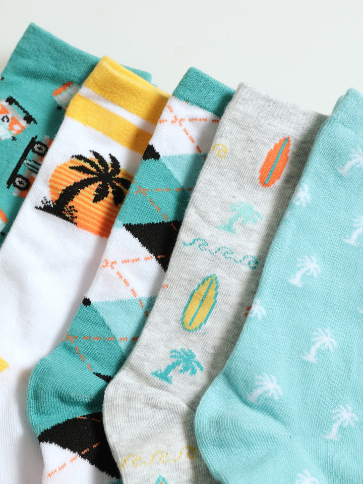 Boys 5 Pack Summer Happy Anklet Socks - Black