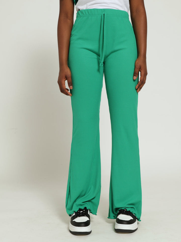 Girls Ribbed Flare Pants - Green