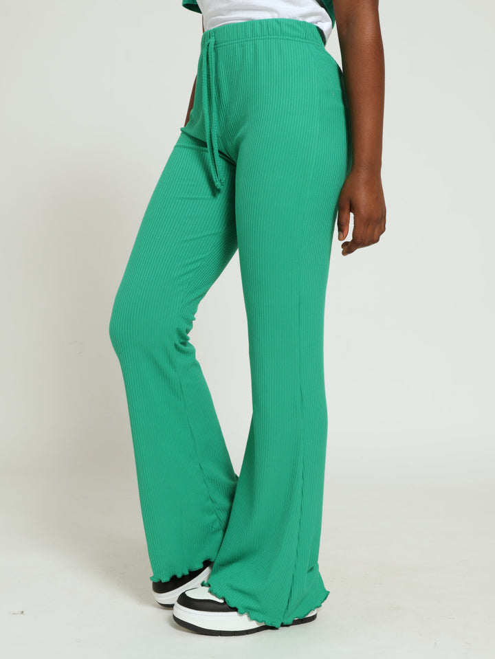 Girls Ribbed Flare Pants - Green
