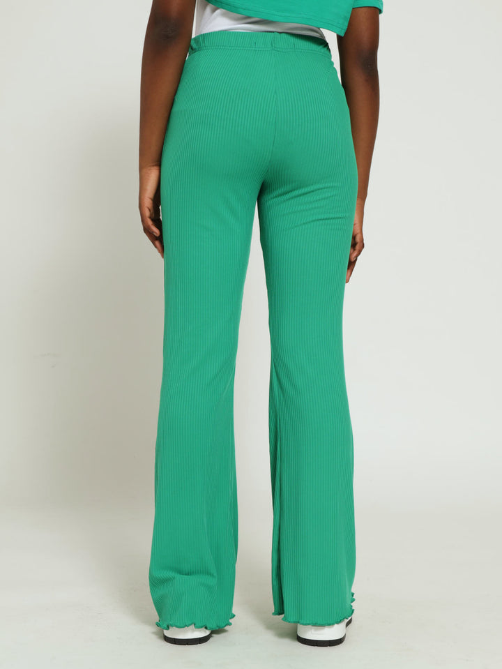 Girls Ribbed Flare Pants - Green