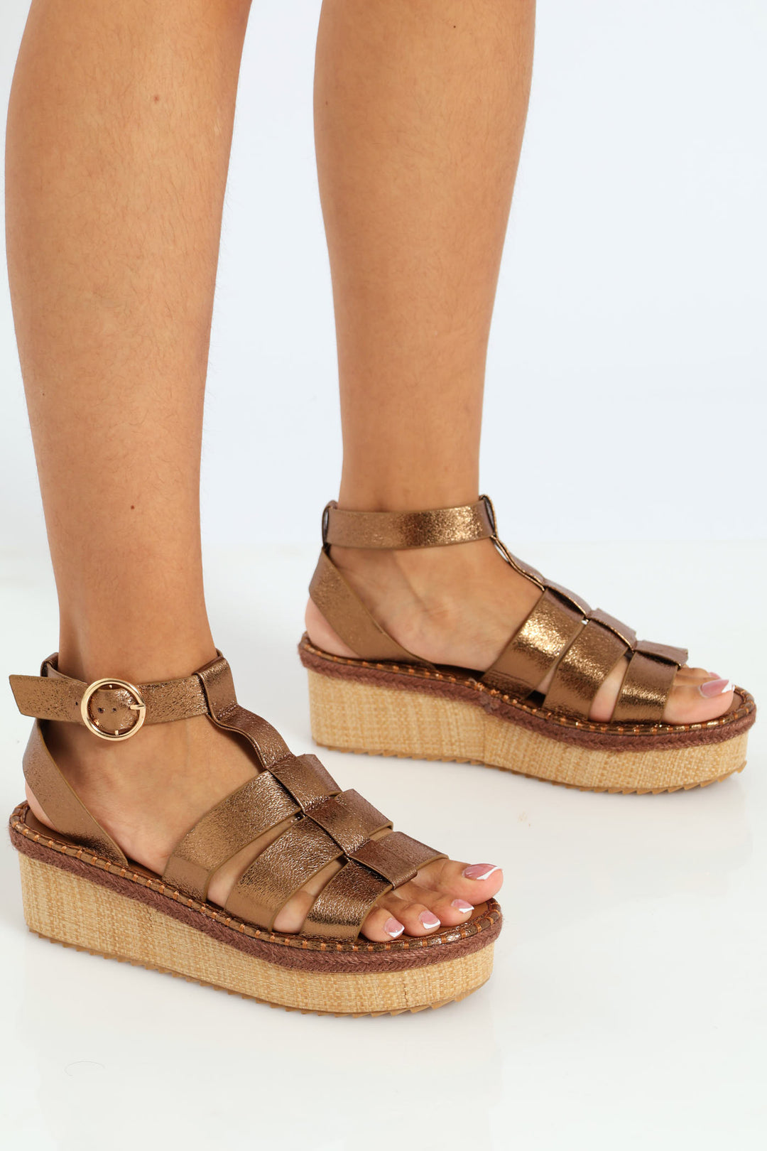 Wedged Gladiator Sandal - Bronze