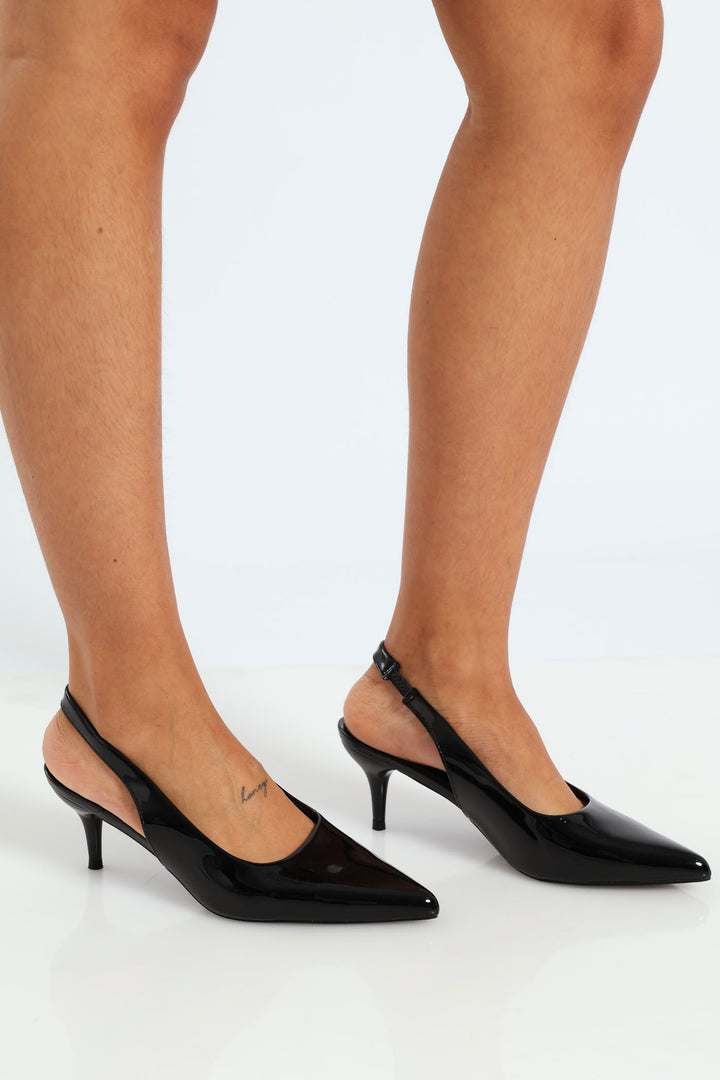 Pointy Slingback Kitten Heel - Black