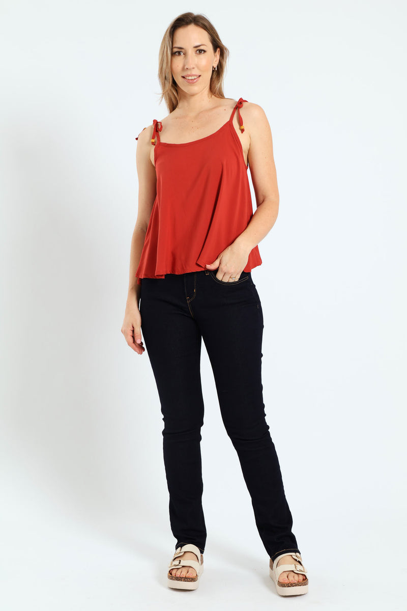 Shldr Tie Swing Cami Top - Rust