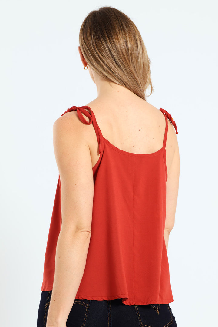 Shldr Tie Swing Cami Top - Rust