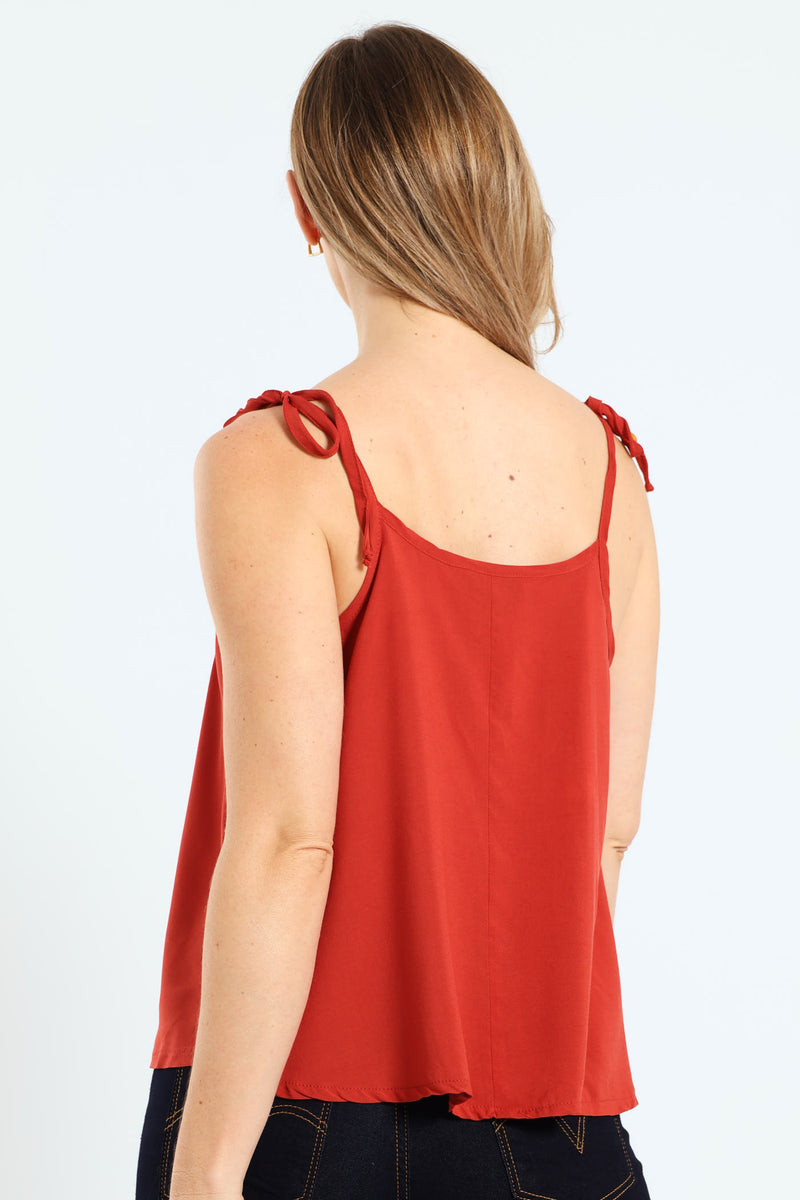 Shldr Tie Swing Cami Top - Rust