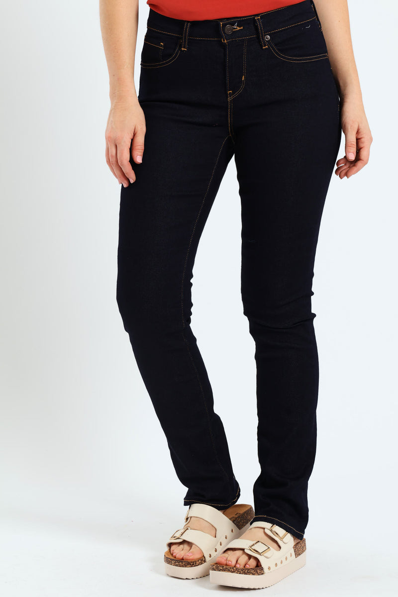 Curvy Straight Cast Shadows Denim Jeans - Dark Blue