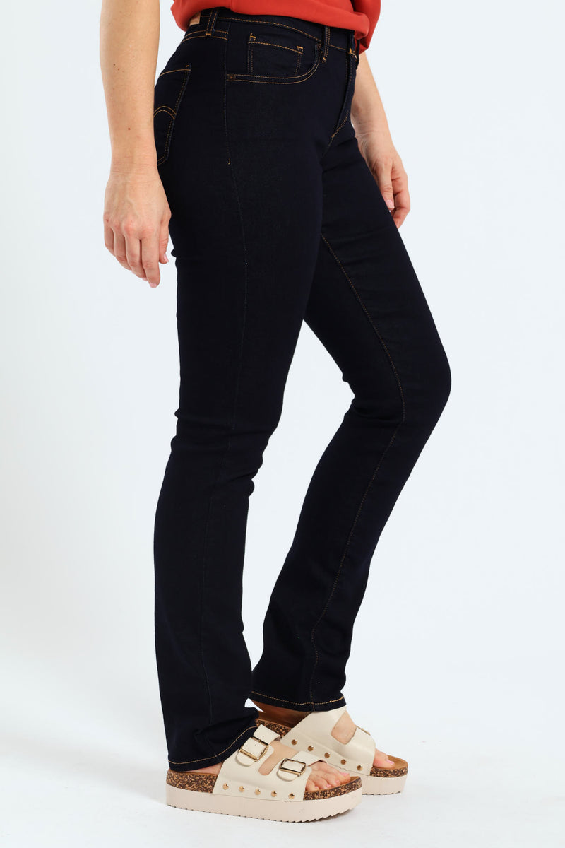 Curvy Straight Cast Shadows Denim Jeans - Dark Blue