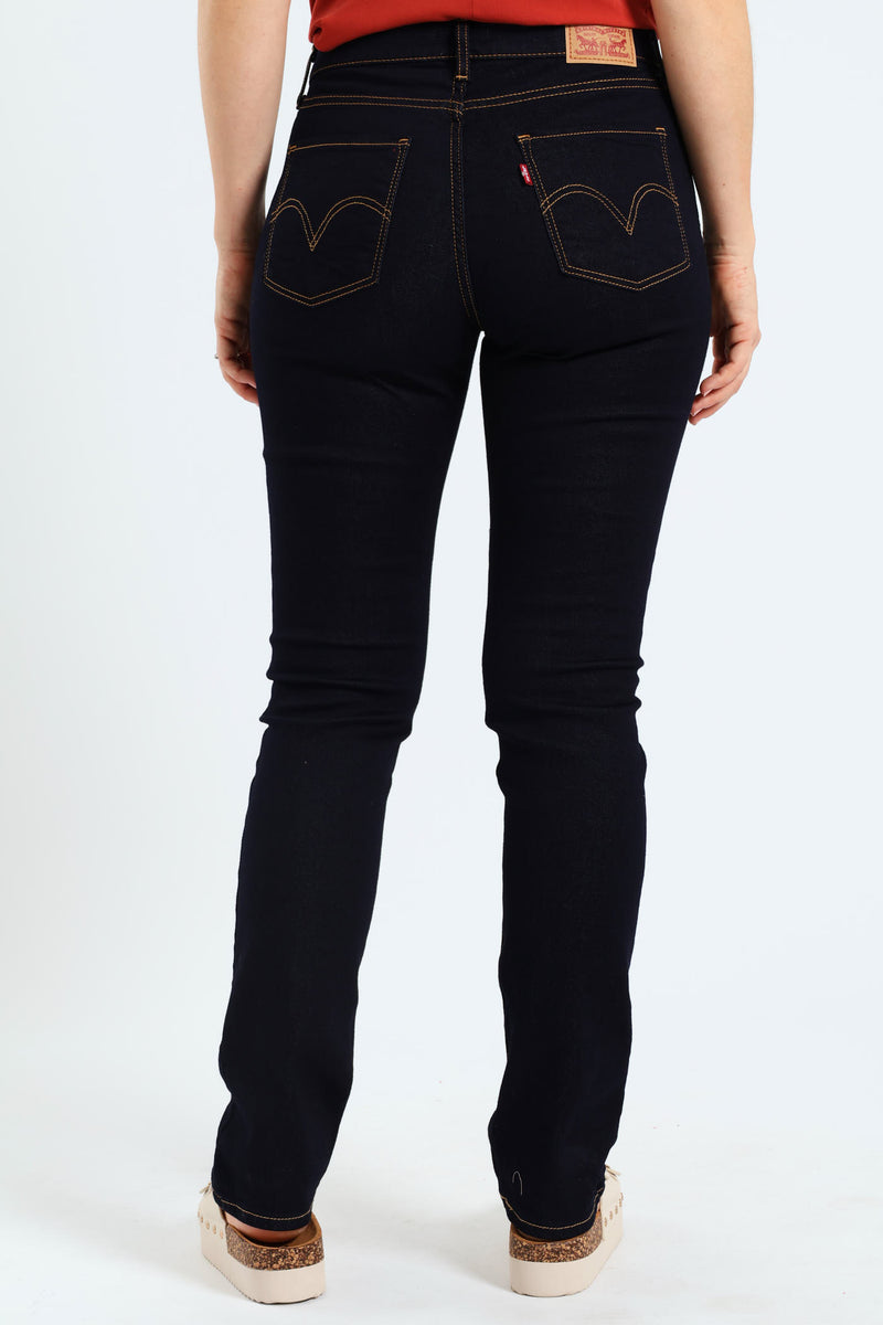 Curvy Straight Cast Shadows Denim Jeans - Dark Blue