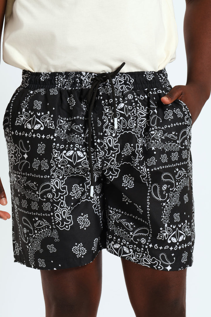 Bandana Paisley Swim Shorts - Black