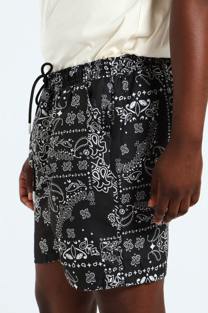Bandana Paisley Swim Shorts - Black
