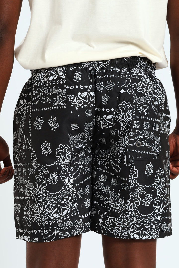 Bandana Paisley Swim Shorts - Black