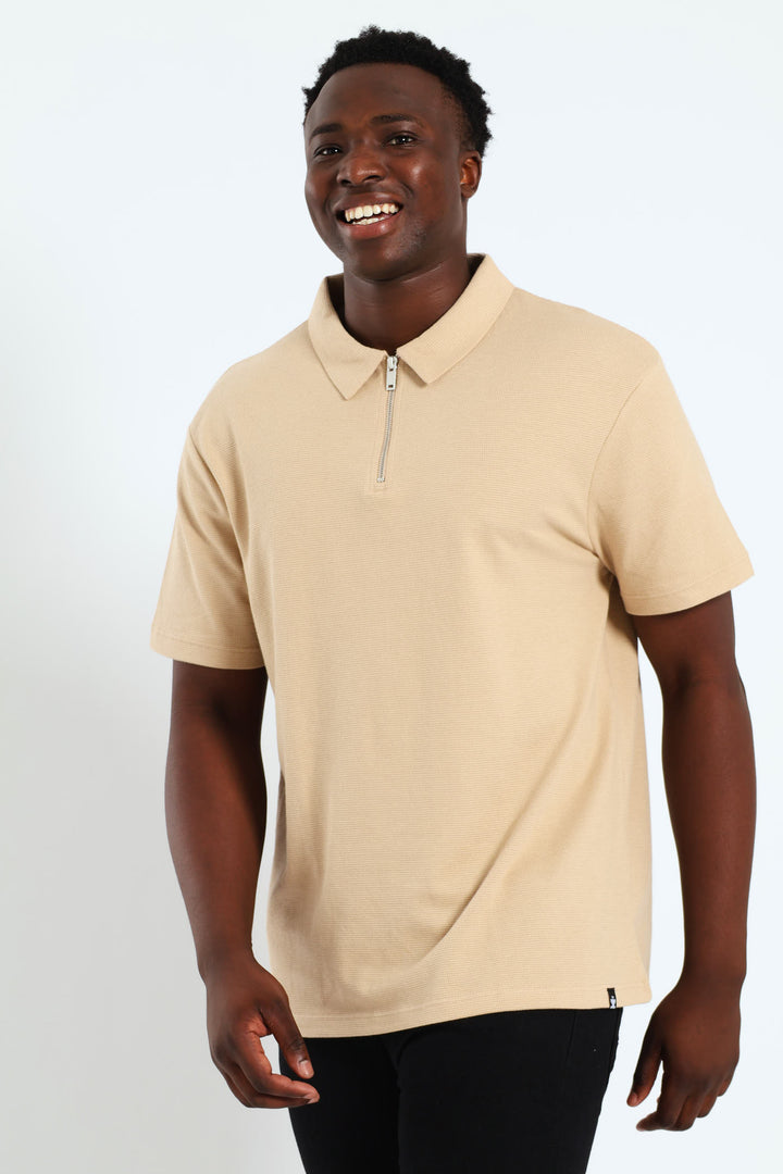 Stitch Waffle Zip Golfer - Stone