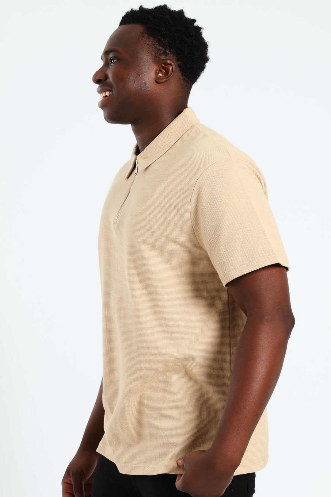 Stitch Waffle Zip Golfer - Stone