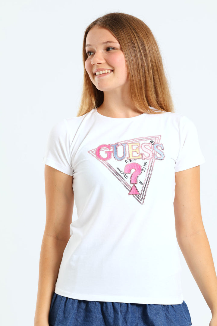 Girls Branded Short Sleeve T-Shirt - White