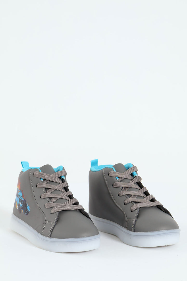 Pre-Boys Car Light-Up High-Top Sneaker - Charcoal