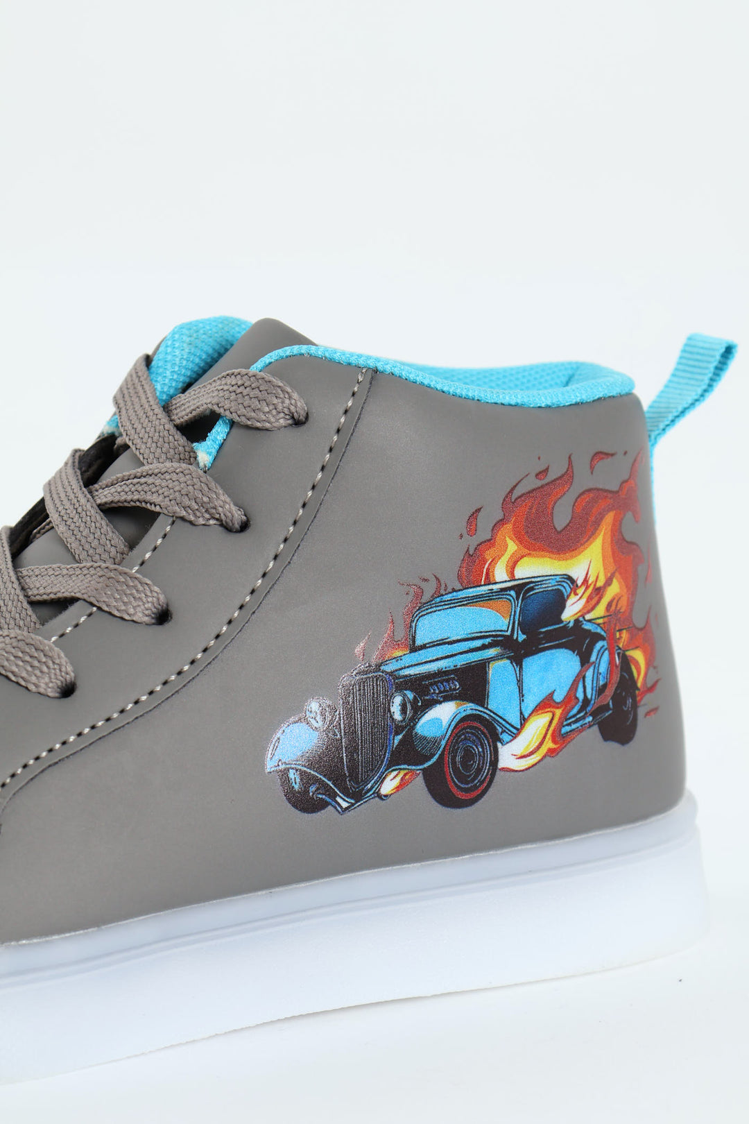 Pre-Boys Car Light-Up High-Top Sneaker - Charcoal