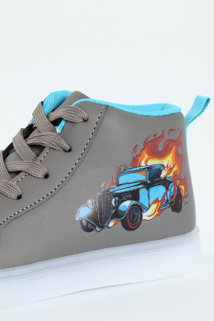 Pre-Boys Car Light-Up High-Top Sneaker - Charcoal