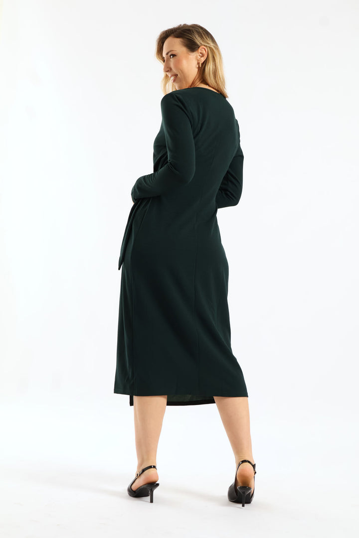 Wrap Buckle Midi Dress - Bottle Green
