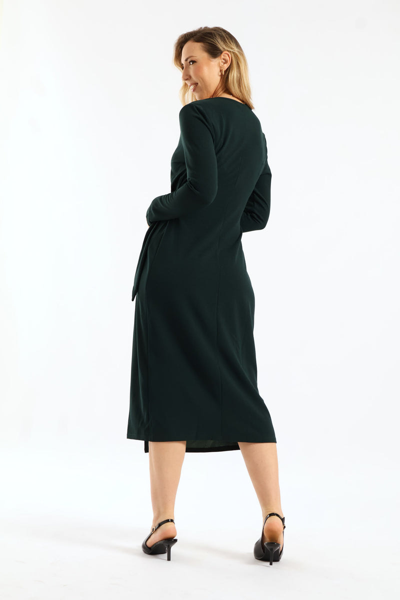 Wrap Buckle Midi Dress - Bottle Green