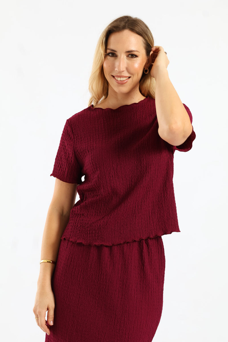 Short Sleeve Crinkle Tee - Magenta