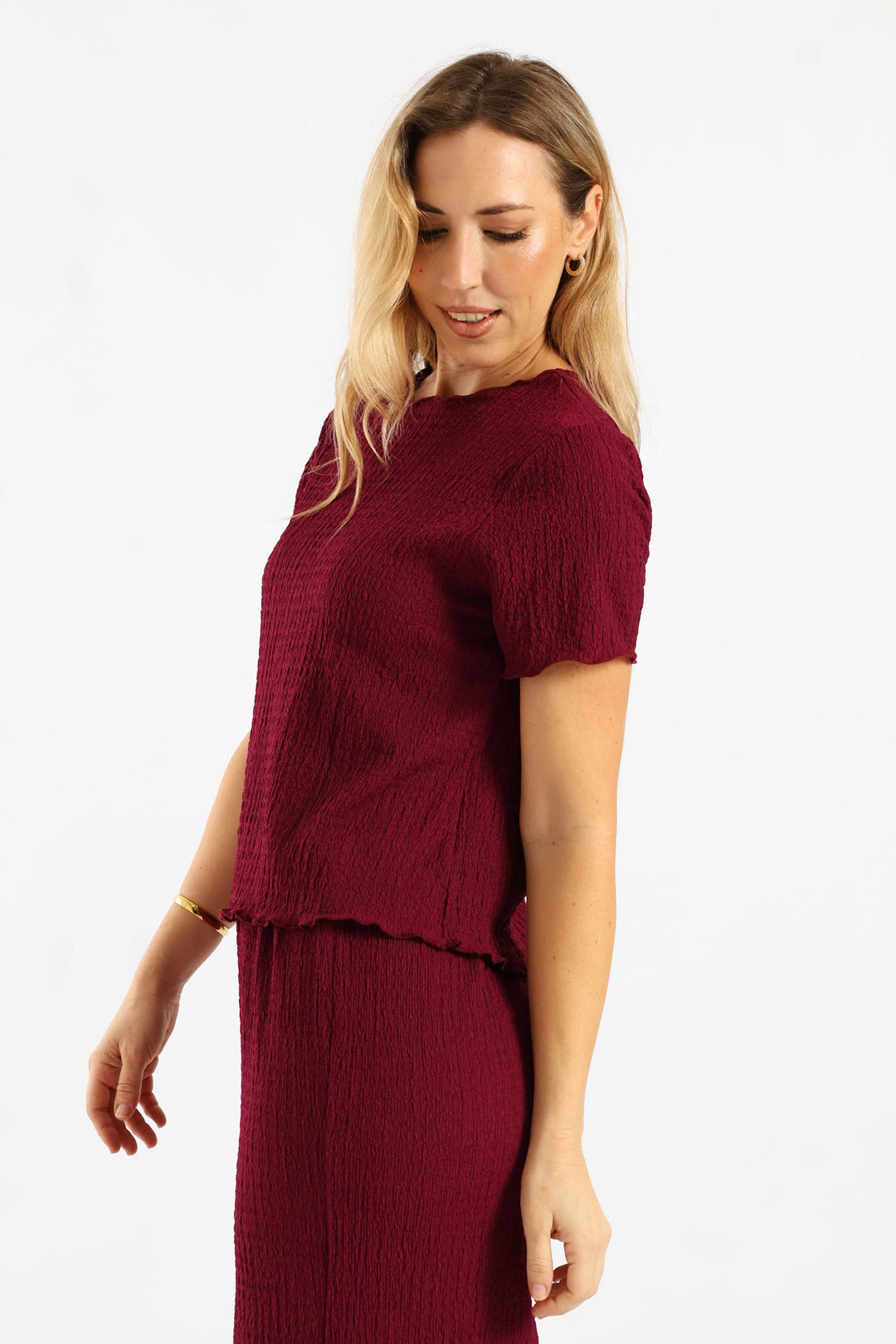 Short Sleeve Crinkle Tee - Magenta