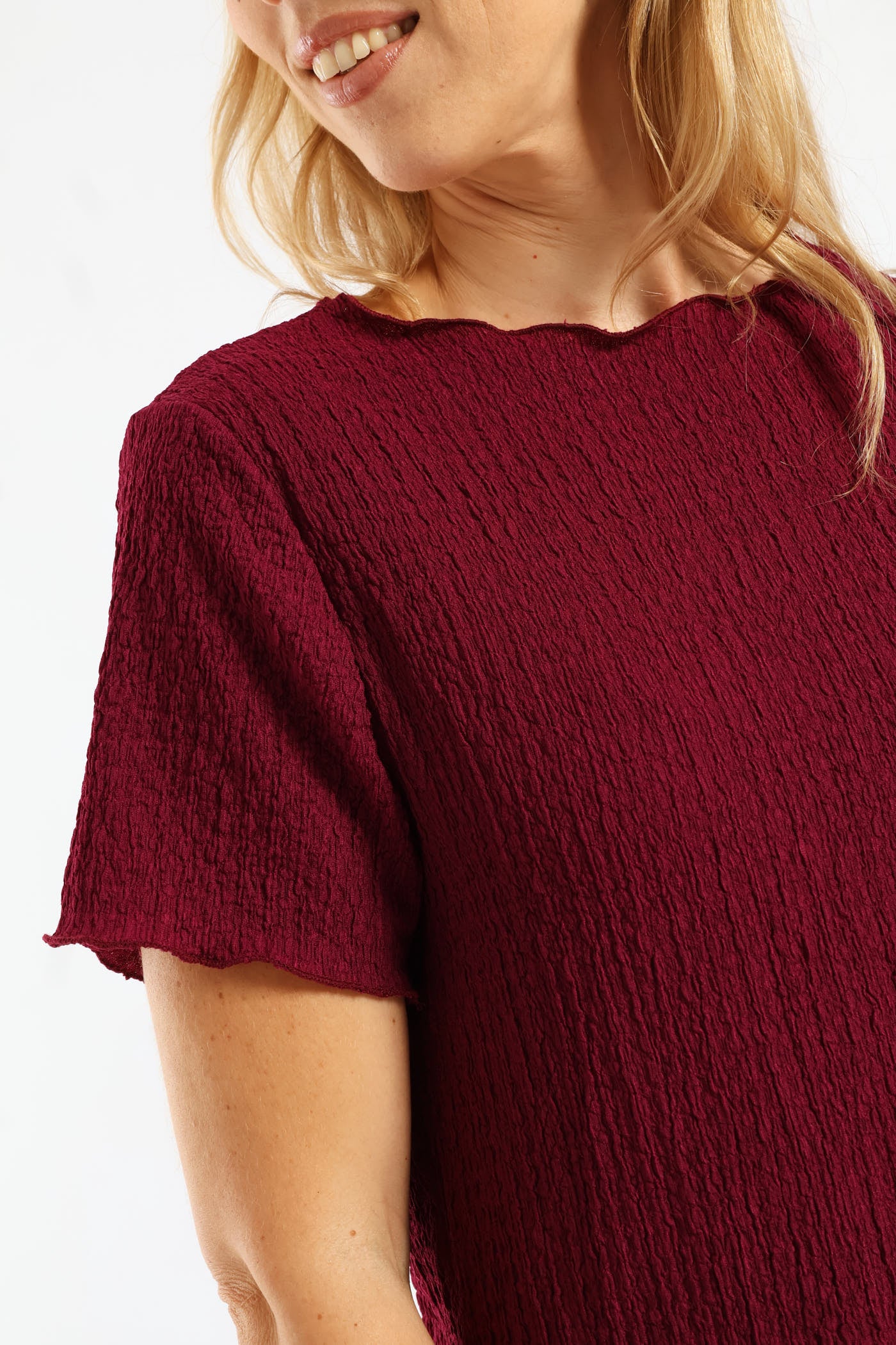 Ladies Short Sleeve Crinkle Tee - Magenta – Edgars