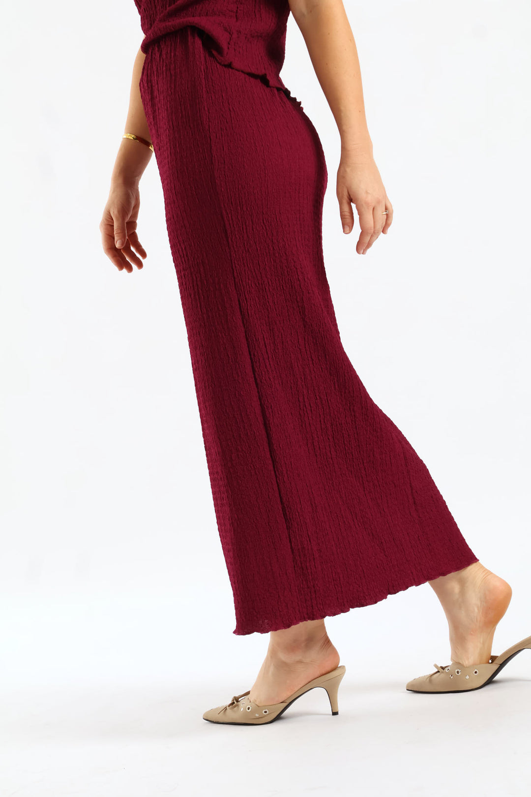 Pullon Crinkle Midaxi Skirt - Magenta