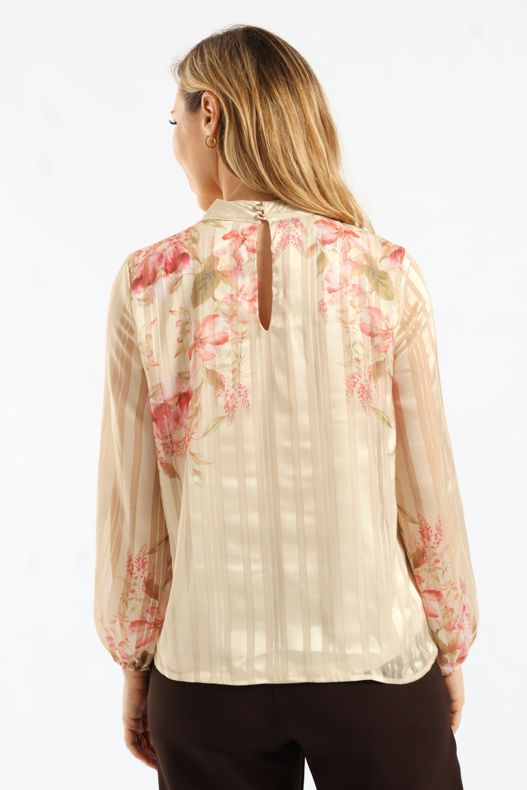Hi Neck Floral Blouse - Cream