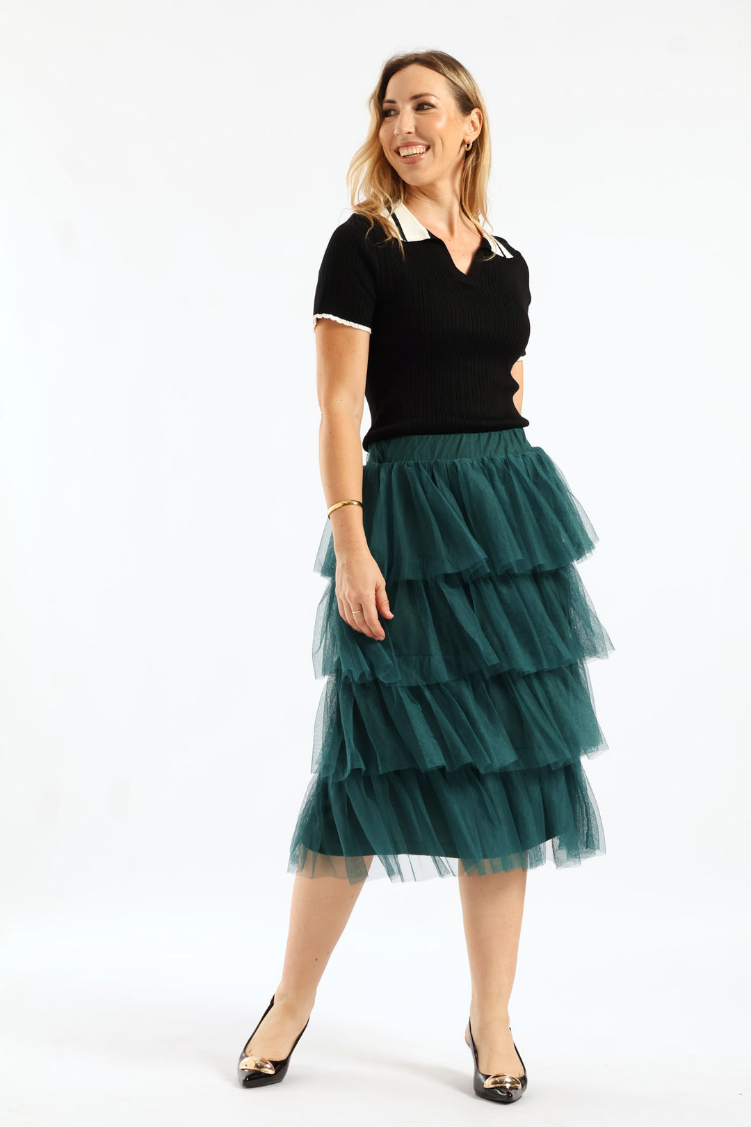 Rara Tiered Midi Skirt - Emerald