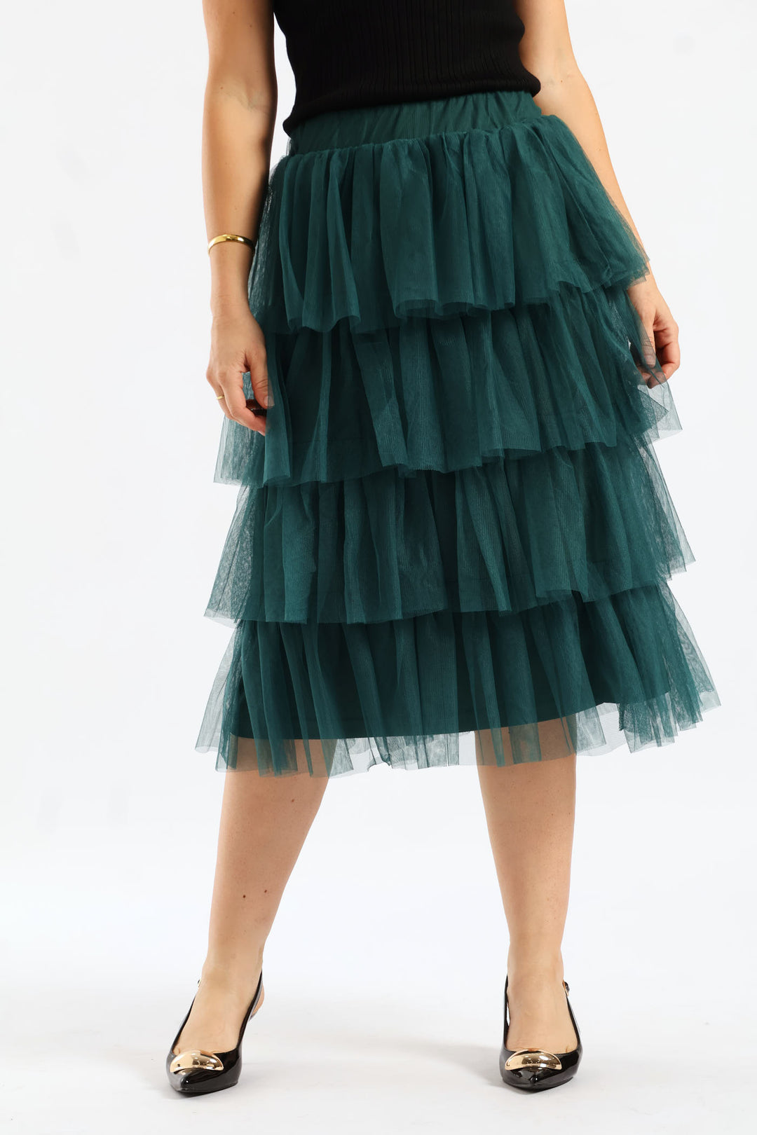 Rara Tiered Midi Skirt - Emerald
