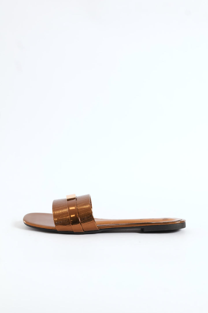 Textured Pu Single Band Mule Sandal - Bronze