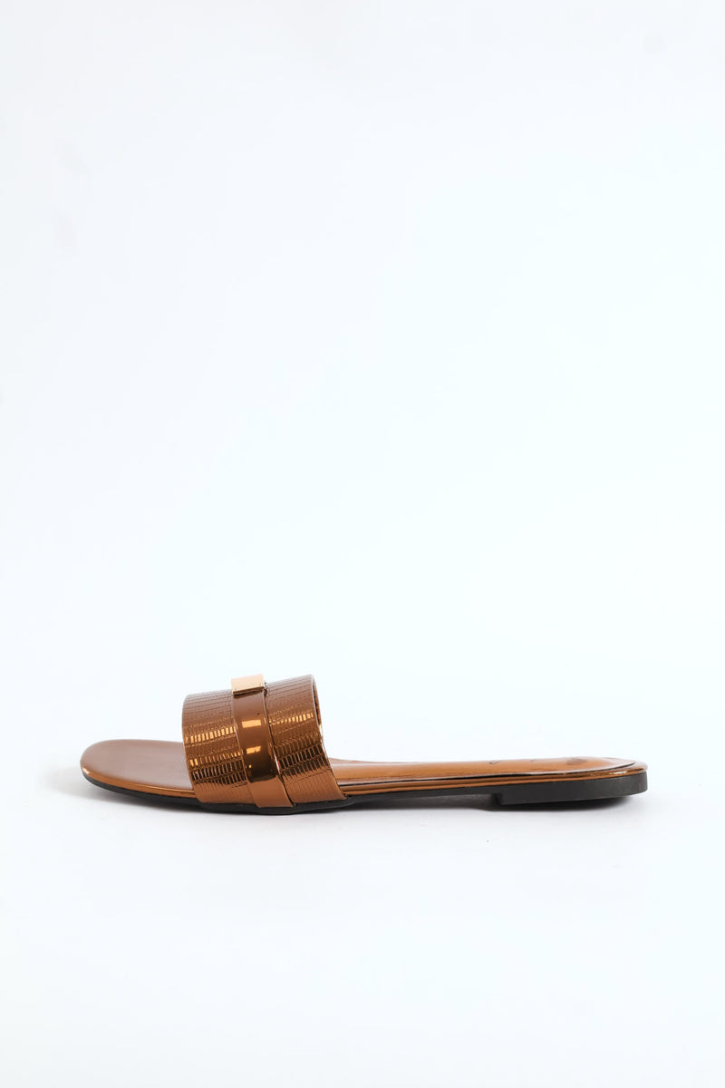 Textured Pu Single Band Mule Sandal - Bronze