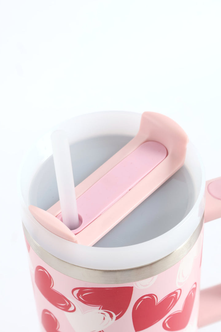 Heart Print Cup 1200ml - Light Pink