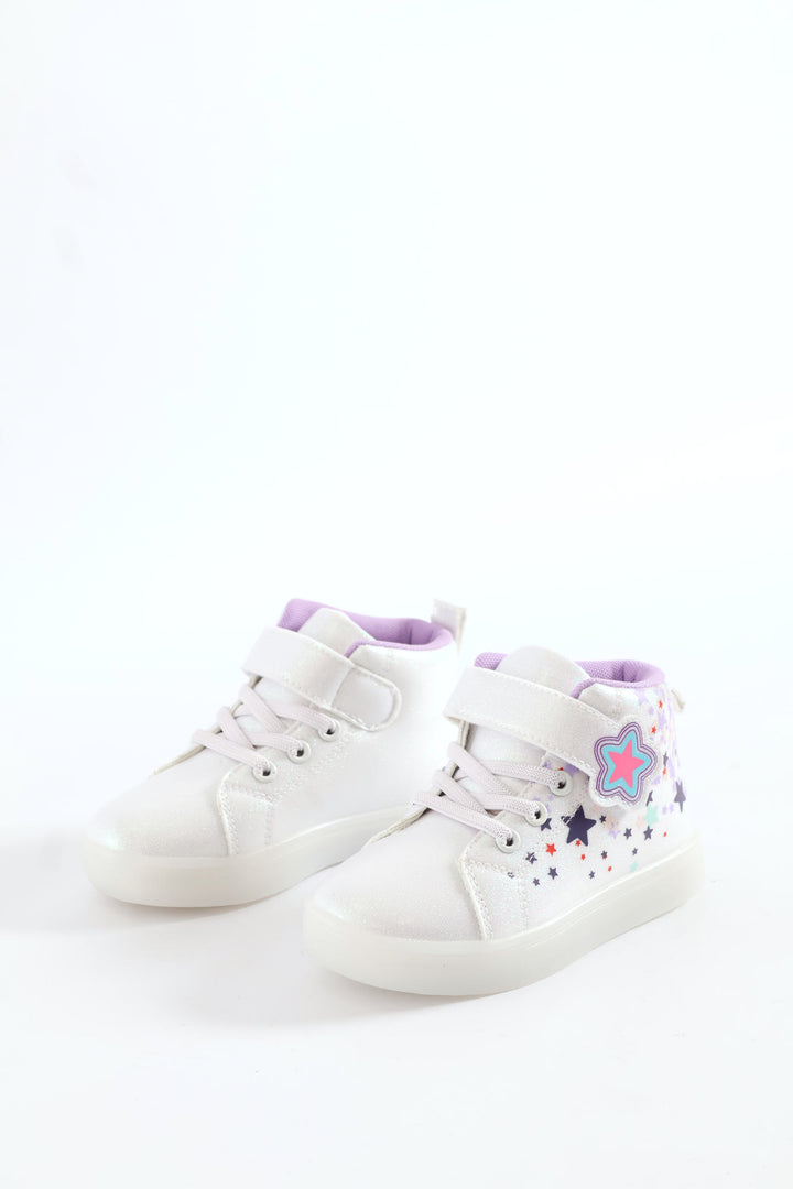Pre-Girls Star Light Up Hitop Sneaker - White