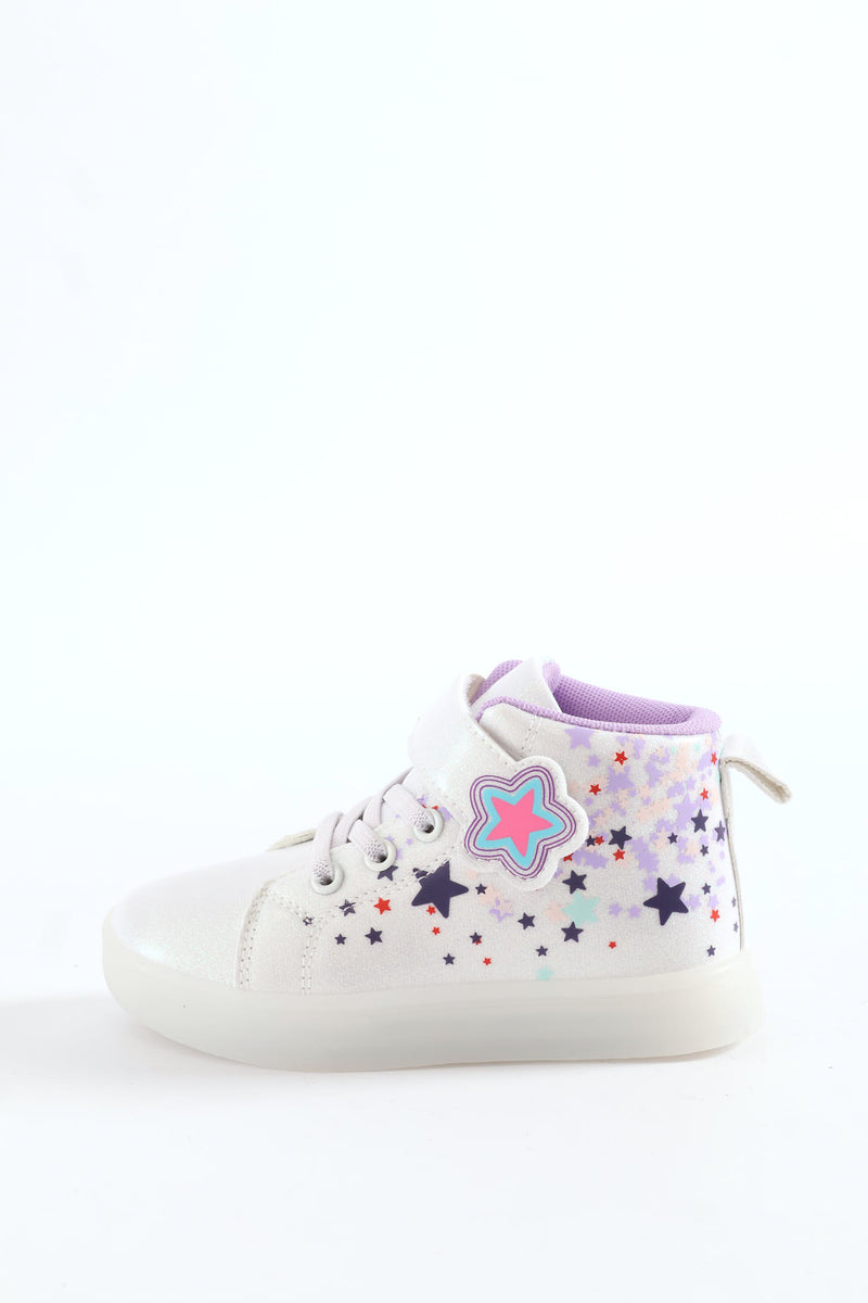 Pre-Girls Star Light Up Hitop Sneaker - White