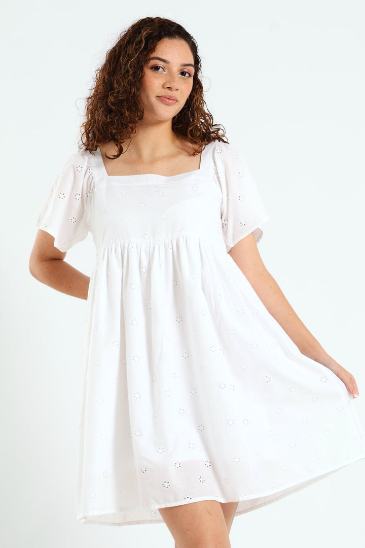 Anglaise Boxy Mini Dress - White