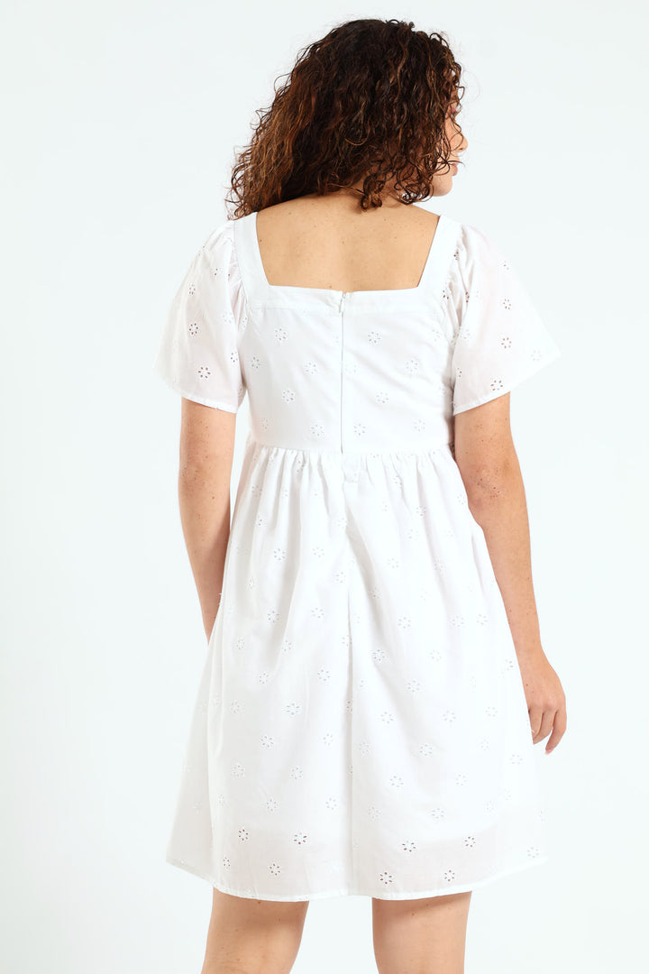 Anglaise Boxy Mini Dress - White