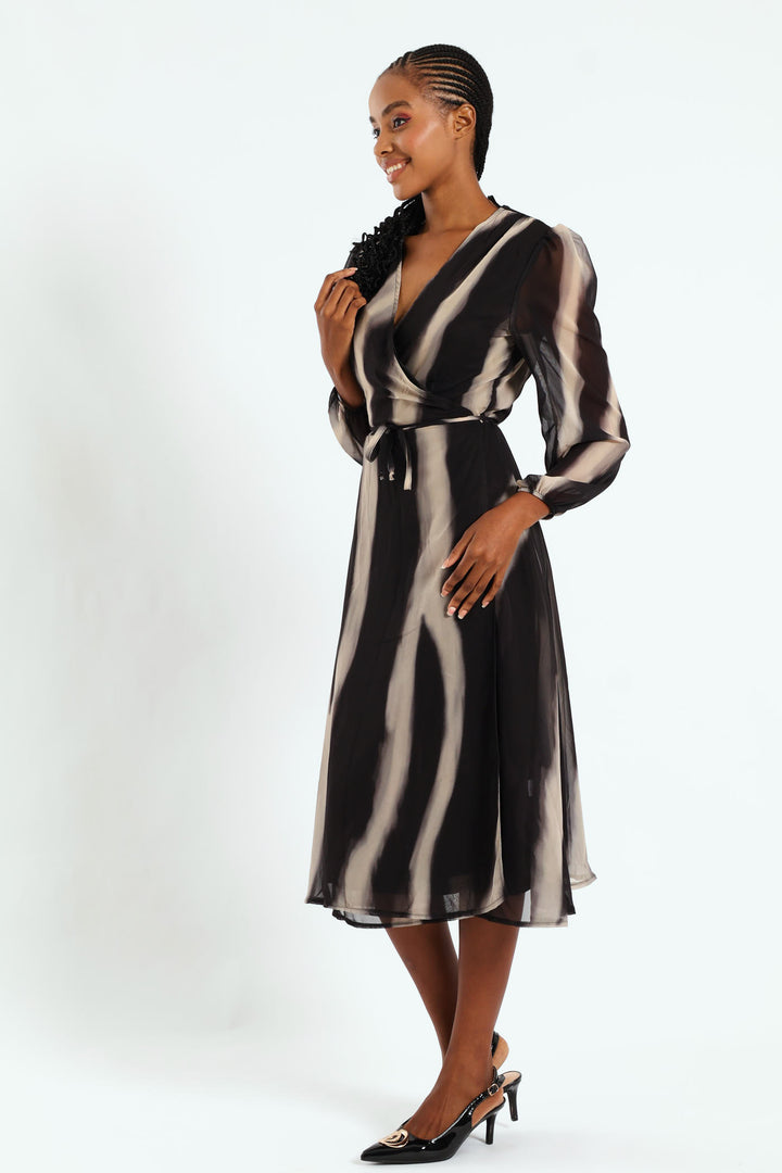 Wrap Midi Dress - Black/Cream