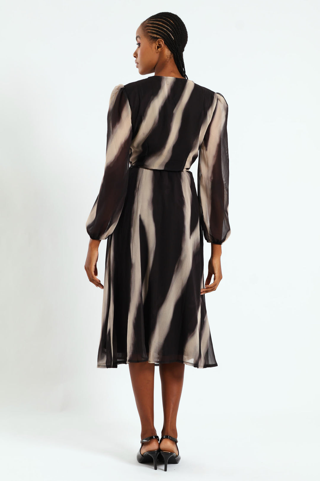 Wrap Midi Dress - Black/Cream