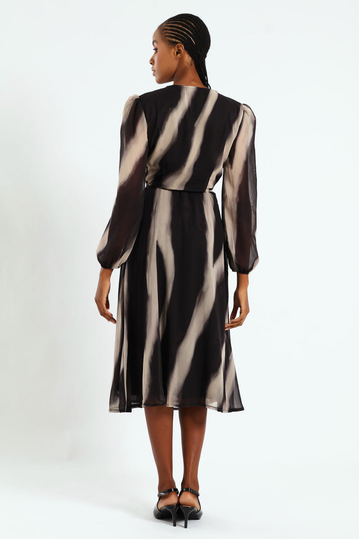Wrap Midi Dress - Black/Cream